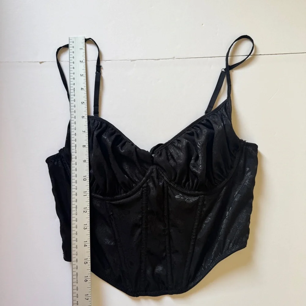 Urban Outfitters Out From Under Devon Satin Corset Black Bra Top Sz L - Picture 8 of 14